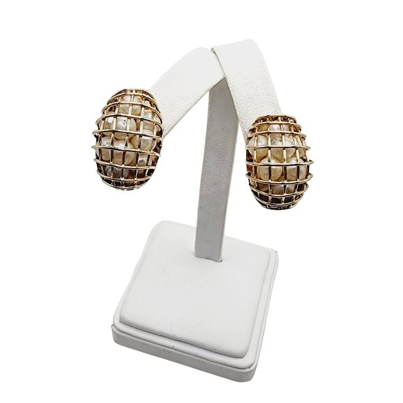 Vintage 14K Gold & Pearl LEVITAN Clip On Earrings (A5029)